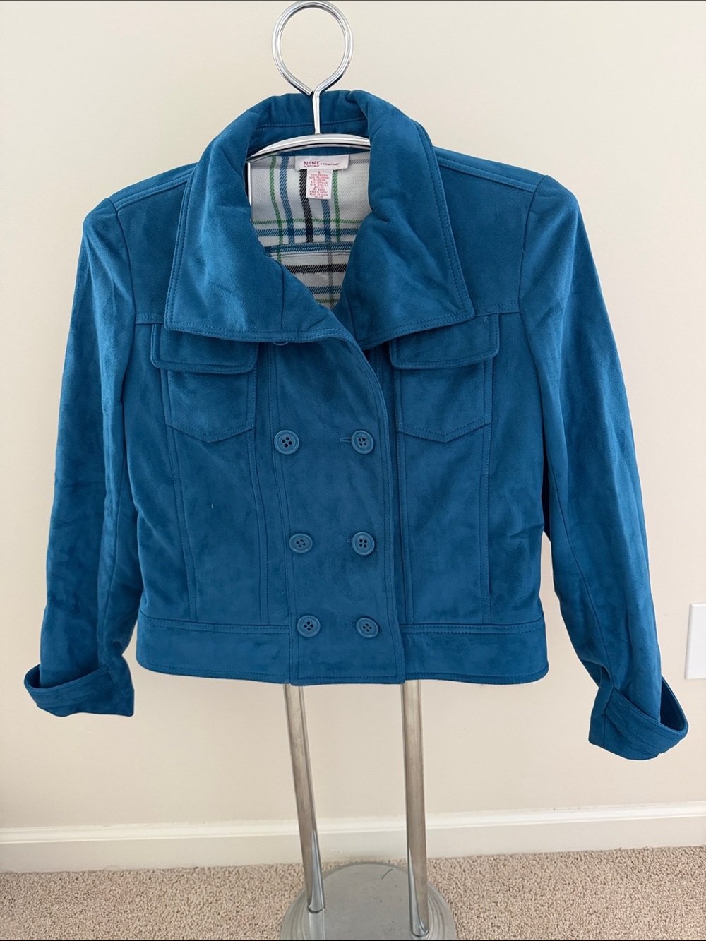 Nine & Co. Teal Double-Breasted Sueded Pea Coat